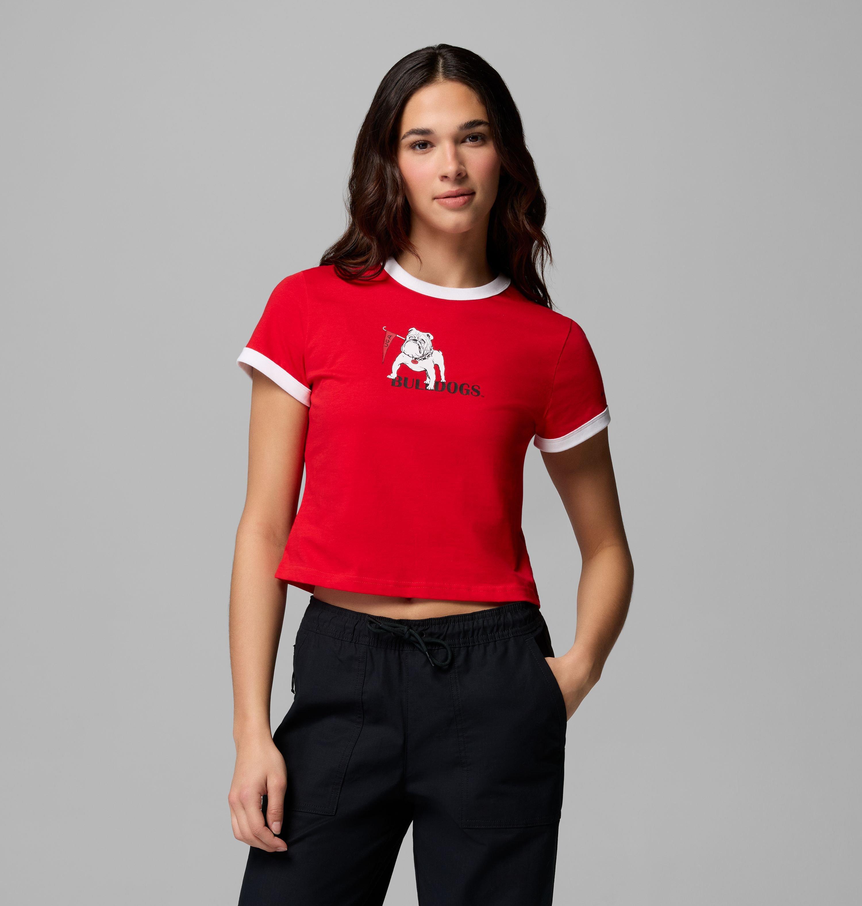 Women's Collegiate Rolling Bend Ringer Tee - Georgia